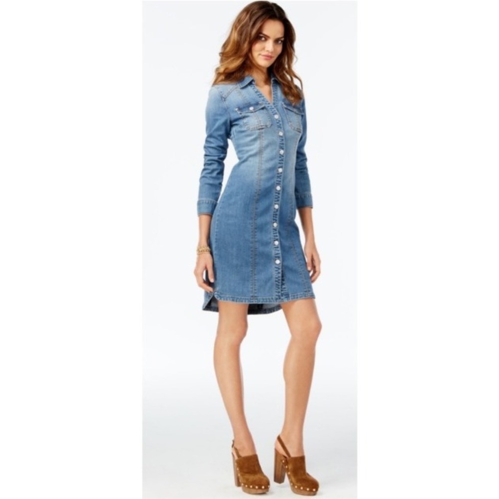 INC International Concepts Indigo Denim Button Down Shirt Jean Dress Size 2 NWT